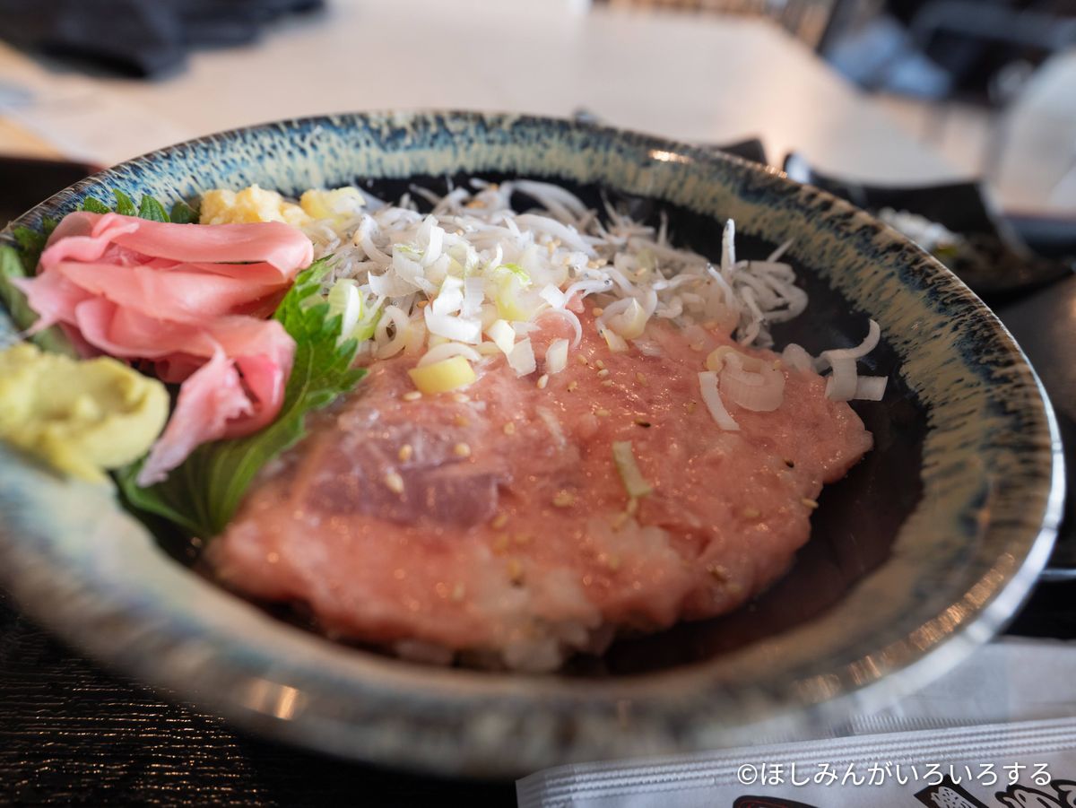 ねぎとろとしらすのハーフ丼のアップ